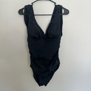 Time and Tru Black One Piece Swimsuit Ruched Tummy Control Size M 8 10